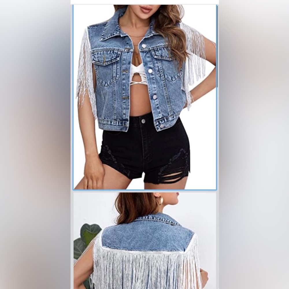 PEHMEA Women’s bottom down denim vest waistcoat with pockets